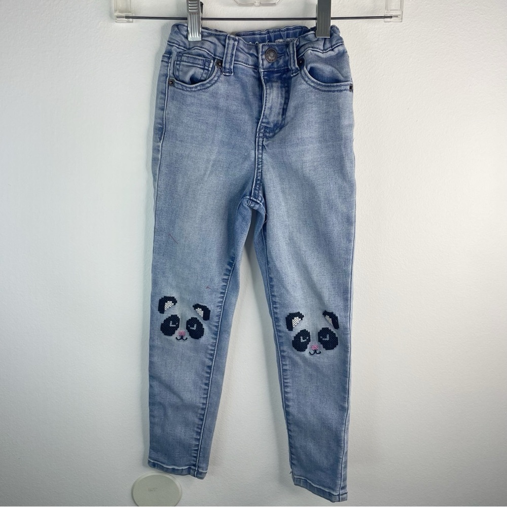 CAT &.JACK Girls Kids Light Blue Skinny Jeans with Cute Cats on the Knees Size 5